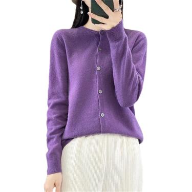 Imagem de Cardigan De Lã Merino Sólida Para Mulheres Com Decote O Jaqueta Quente Sólida Casual De Malha, Caramel Color, M