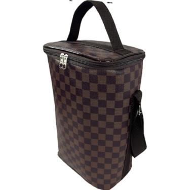 Imagem de Bolsa Porta Vinho Térmica Suporta 6kg Porta 2 Garrafas E Taças De Vinho(MARROM XADREZ)