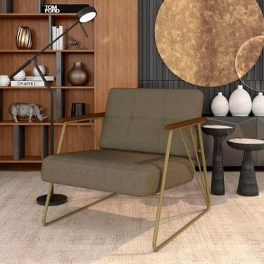 Imagem de Poltrona Estofada Columbia Estilo Industrial Dourado/capuccino - M.a Dourado/suede Capuccino