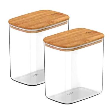 Imagem de Kit 2 Pote Hermético Tampa De Bambu Natural 1,5L - OU