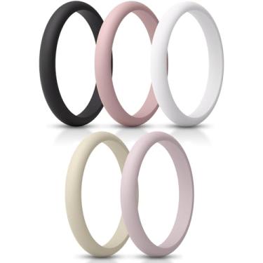 Imagem de ThunderFit Anel feminino fino e empilhável de silicone, alianças de casamento de silicone, 2,5 mm de largura e 2 mm de espessura, pacote variado 1-12, 7.5 - 8 (18.2mm), Silicone, Sem pedra preciosa