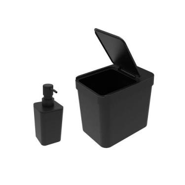 Imagem de Lixeira e Dispenser Porta Detergente Sabonete Liquido Preto - SOPRANO