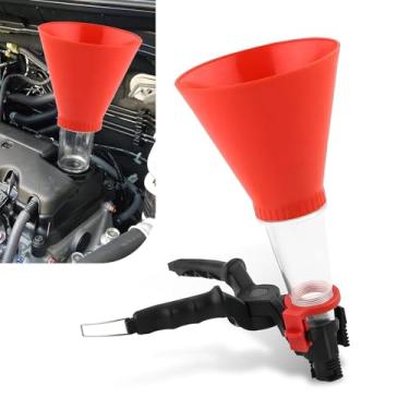 Imagem de MOXRUQ Funil de enchimento de óleo de motor, estrutura de autotravamento antivazamento, ferramenta de troca de óleo do motor com filtro, funis de óleo universais para troca de óleo (vermelho)
