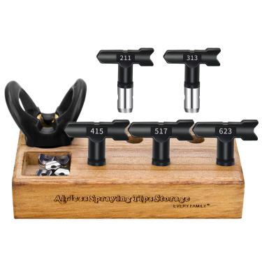 Imagem de Every family Toda A Família - Pontas De Pulverização Reversíveis, Bico Para Pistola Airless, Protetor Ponta E Organizador Airless Madeira. (5 Peças 211, 313, 415, 517, 623)
