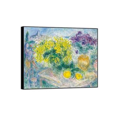 Imagem de BMZFYBS Quadro preto - arte de parede em tela de flores pinturas famosas - decoração de imagens - buquê de mimosas - pôster e impressões para sala de estar 80 x 95 cm 31 x 37 pol