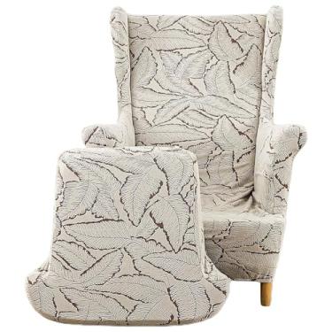 Imagem de Capas de cadeira Wingback, capa protetora de poltrona de resiliência lavável impressa, 2 peças, para sala de estar e quarto (cáqui)