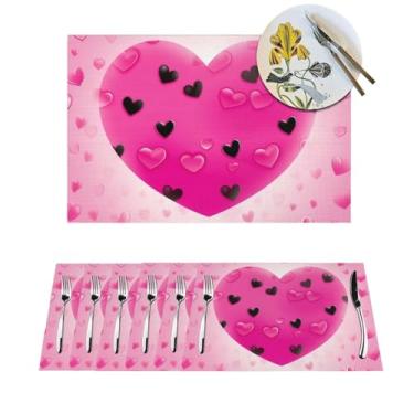 Imagem de Conjunto de 6 peças de jogo americano rosa com coração, antiderrapante, resistente ao calor, lavável, cozinha, mesa de jantar, decoração de festas de fim de ano, 30 x 45 cm