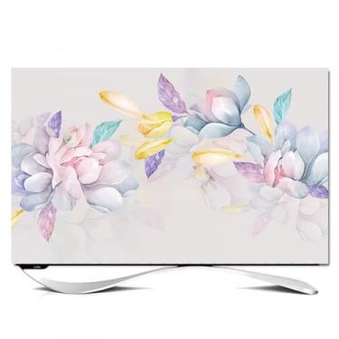 Imagem de Capa protetora de TV interna com estampa de flores para telas de 32 a 80 polegadas Capa protetora de televisão universal para telas planas/curvas, tela de televisão decorativa, tecido suspenso - flor