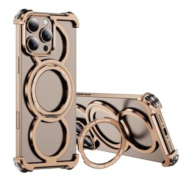 Imagem de Asdsinfor Capa esqueleto para iPhone 15 Pro Max estilo titânio proteção contra quedas de grau militar com suporte giratório de 360° compatível com amortecedor de carga rápida para Apple iPhone 15 Pro