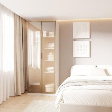 Imagem de Guarda-roupa Modulado 2 Portas Reflecta com Prateleiras Jade Cabecasa Madeiramadeira Branco/Avelã