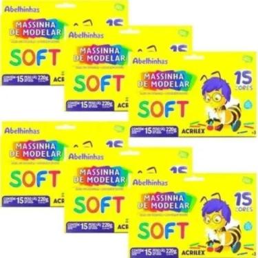 Imagem de Kit com 6 Caixa de Massinha De Modelar Soft 220g 15 Cores - Acrilex