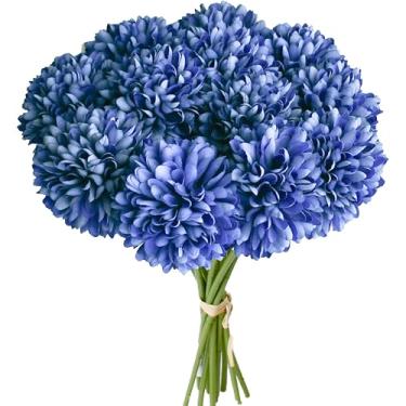 Imagem de Mandy's Crisântemo de bola artificial azul royal, 12 hastes, flores artificiais com hastes dobráveis para decoração de dia dos namorados e ano novo, peça central de casamento, decoração de outono