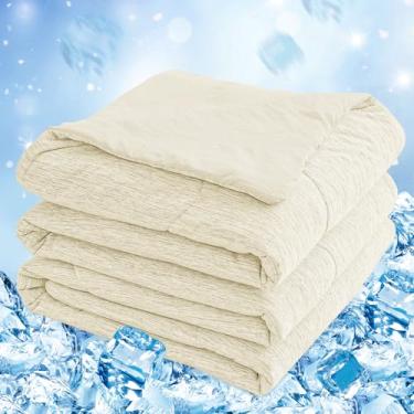 Imagem de CHOSHOME Edredom refrescante, manta refrescante para quem tem sono quente, fibra refrescante Q-Max 0,45 Arc-Chill, manta de verão fresca, macia, fina e respirável para cama ou sofá, Bege, 244 x 260cm