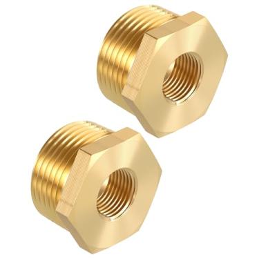 Imagem de Kozelo Pacote com 2, macho NPT de 2,5 cm para bucha sextavada de latão sólido FeMale de 0,9 cm NPT FeMale, adaptador de encaixes de mangueira, redutor rosqueado resistente para reparo de vazamento de