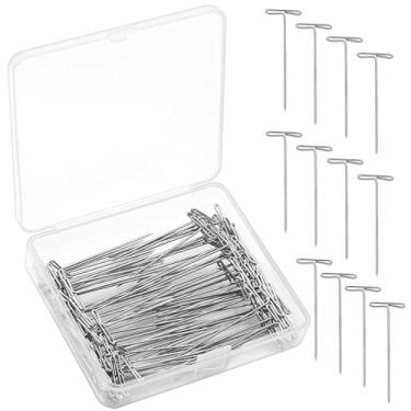 Imagem de QMNNMA Pinos T, pacote com 100 pinos de costura em forma de T de 3,8 cm para bloqueio de tricô, pinos de peruca para cabeça de manequim, cabeça de espuma, costura, crochê e modelagem com caixa