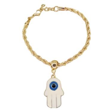 Imagem de Pulseira Cordão Proteção Mão Hamsá Olho Grego Dourada