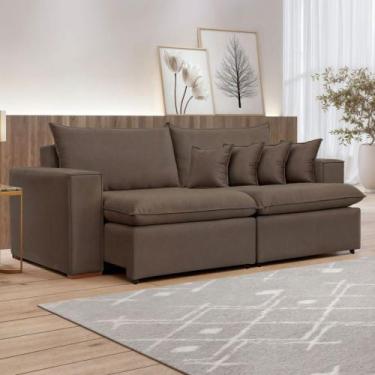 Imagem de Sofá 4 Lugares Barcelona Retrátil Veludo/Marrom - Celflex, Marrom