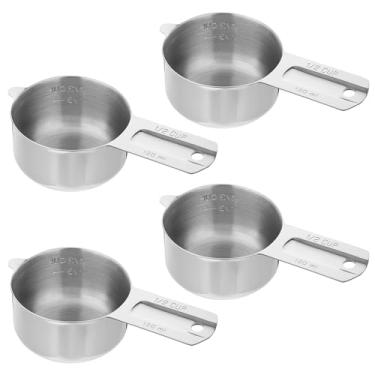 Imagem de Pacote com 4 copos medidores de aço inoxidável, 1/2 xícara, copos medidores de metal com alça, utensílios de cozinha, copo medidor de arroz para ingredientes úmidos e secos (120 ml | 120 cc | 113 g)