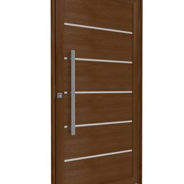 Imagem de Porta de Alumínio Pivotante Lambri 215cm X 105cm Friso e Puxador de 80cm Lucasa Ideale Marrom