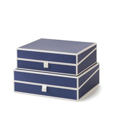 Imagem de Soul & Lane Caixas decorativas de armazenamento de papelão com tampas – Conjunto de 2, caixas de memória para lembranças, armazenamento de fotos de escritório em casa para fotos, álbuns de fotos