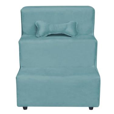 Imagem de Escadinha para Pet 3 Degraus Gato e Cachorro,rampa para pet subir na cama(Azul Turquesa)