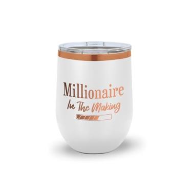 Imagem de SpreadPassion Copo de vinho Millionaire in the Making – Copo de aço inoxidável isolado com tampa – Presente motivacional para empreendedores, chefes ou metas (branca)