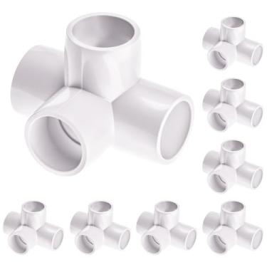 Imagem de QWORK Acessórios de PVC de 4 vias, 1/5.1 cm, pacote com 8 conectores de tubo de grau de móveis, acessórios de canto de PVC de cotovelo