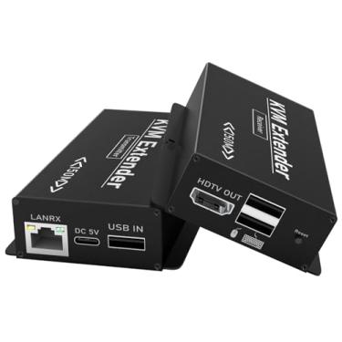 Imagem de Extensor USB HDMI KVM de 492 pés, HDMI para RJ45 sobre Cat5e/6/7, transmissor Balun 1080P @60hz, receptor USB, controle de teclado/mouse, sem latência, alimentação única Plug & Play (transmissor +