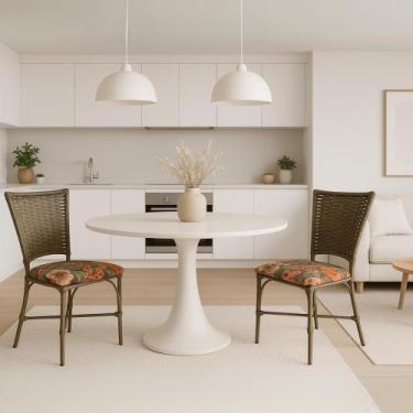 Imagem de 2 Cadeira Vivara Mesa Jantar Estofada Cozinha Fibra Sintética Areia - 