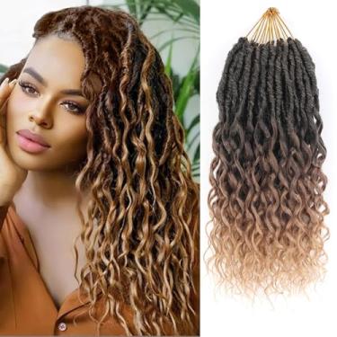 Imagem de Cabelo curto Ombre Deep Faux Locs crochê para mulheres negras - pacotes com 8 unidades de 30,5 cm pré looped Goddess Locs com pontas encaracoladas profundas tranças de crochê sintético pré-looped