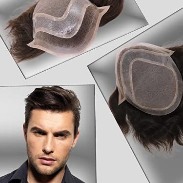 Imagem de Civmo Peruca masculina de peruca masculina amarrada à mão com frente de renda suíça com monofilamento e revestimento de poliéster em torno dos sistemas de substituição de cabelo humano europeu 25,4 x