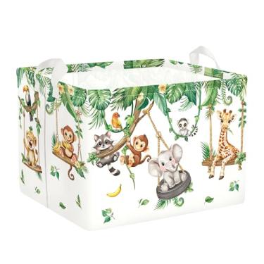 Imagem de Clastyle Cesto de roupa suja para bebês com animais de videira cesta de armazenamento infantil caixa de presente dobrável organizador de roupas berçário para quarto, elefante macaco girafa, 40 x 30 x