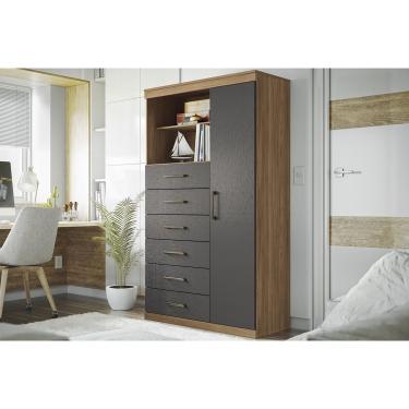 Imagem de Cômoda Casal Marabá 1.6 c/ 1 Porta 2 Nichos e 6 Gavetas Jatoba/Grafitte - Santos Andirá
