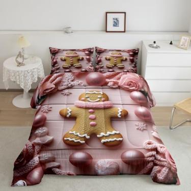 Imagem de Castle Fairy Conjunto de cama masculino de gengibre para meninos e meninas, presente de Natal rosa para todas as estações, conjunto de edredom aconchegante para decoração de quarto de feliz Natal