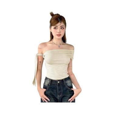 Imagem de Top Cropped Feminino De Verão Com Um Ombro, Costas Nuas, Amarração Tor