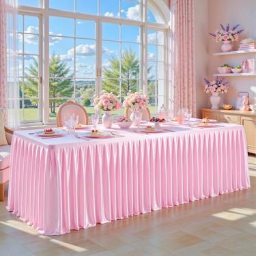 Imagem de Wish Care Roupas de mesa de cetim rosa para mesas retangulares de 1,8 m – Toalhas de mesa retangulares com glitter resistentes a vincos, capas de mesa de festa para banquete de casamento, chá de bebê