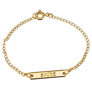 Imagem de Pulseira Infantil Chapa Escrita Saúde Folheado em Ouro 18K SoftJoias
