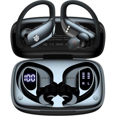 Imagem de Fones de Ouvido Sem Fio Bluetooth Esportivo 96h – Com Ganchos de Orelha, Display LED, Microfone Integrado e Som Potente para Academia, Corrida e Treino – Preto