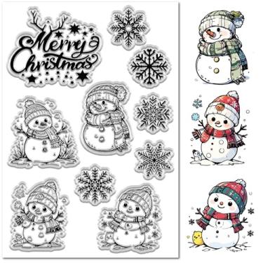 Imagem de CRASPIRE Carimbos transparentes Feliz Natal boneco de neve floco de neve férias de inverno reutilizável tema de Natal selos transparentes de silicone para scrapbooking diário gravação cartão de papel