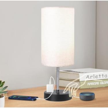 Imagem de Ruhaieba Candeeiro de mesa sensível ao toque para quarto, luminária de cabeceira regulável de 3 vias com portas USB C + A e sombra de linho, pequenas lâmpadas para cabeceira, sala de estar, escritório