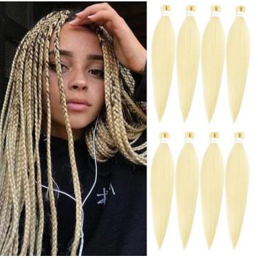 Imagem de Cabelo trançado Ubeleco, pré-esticado, textura macia de yaki de 30 pol