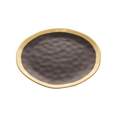 Imagem de Prato De Porcelana 22cm Sobremesa Preto E Dourado 1 Unidade - Wolff