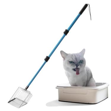 Imagem de Polarduck Colher de areia para gatos Cabo comprido: Pá de metal extensível para cocô de gato com pá profunda para caixa de areia resistente e antiaderente com colher de areia extra pequena para