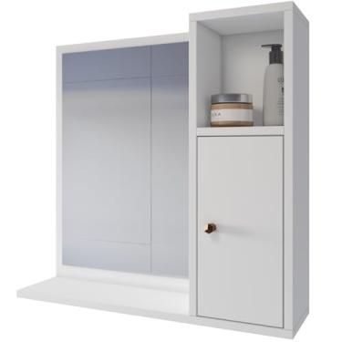 Imagem de Espelheira Suspensa Armário Aéreo de Parede para Banheiro Pequeno Apartamento Bancada Prateleira com Espelho 1 Porta e Nicho Organizador Deca Aqua Potenza (Branco)