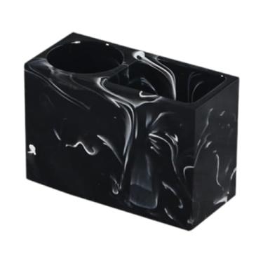 Imagem de Llazsybz Suporte para Escova de Dentes, Suporte para Pincel de Maquiagem, Organizador de Banheiro com 2 Compartimentos para Mesas, Bancadas, Viagens, Quartos, Preto, Tamanho real