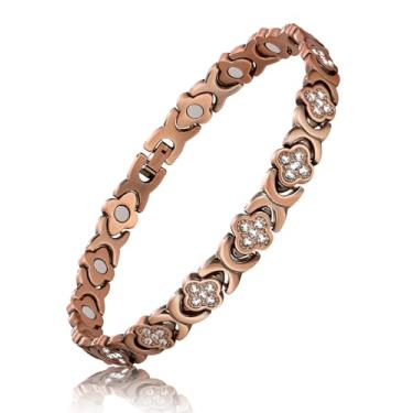 Imagem de Jecanori Pulseira de tornozelo de cobre para mulheres, 3800 Gauss pulseira magnética ultra forte, design de trevo de quatro folhas com cristais, ajuste ajustável, presente ideal para ela