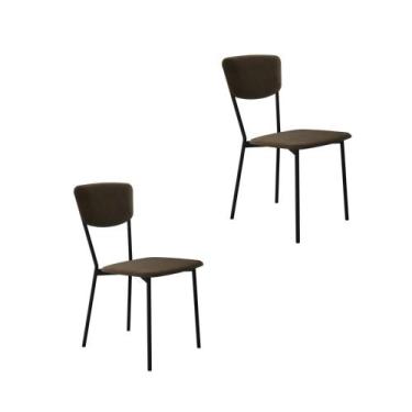 Imagem de Conjunto 2 Cadeiras de Jantar Vintage Retrô Veludo Est.Preta - Metalig
