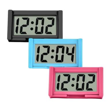 Imagem de Relógio digital pequeno, relógio de viagem portátil, sala de aula, quarto, banheiro, vidro, carro, motocicleta, painel, mini relógio operado por bateria autoadesivo (3, preto, azul, vermelho)