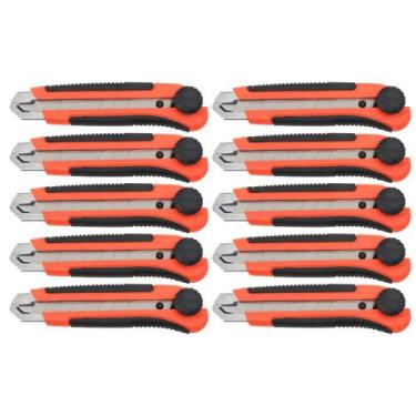 Imagem de Kit 10 Estilete Profissional 25mm Trava cabo Emborrachado - Tradestar