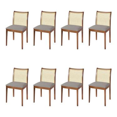 Imagem de Jogo 8 Cadeiras Para Jantar Juliana Jequitibá Terra Estrutura Em Madeira Maciça Linho Cinza